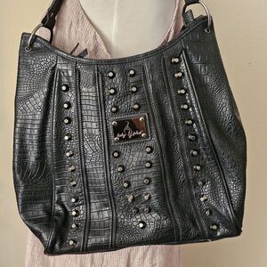 BABY PHAT Rare Vintage 90s Y2k Hobo Shoulder Bag Black Silver Hardware Studs